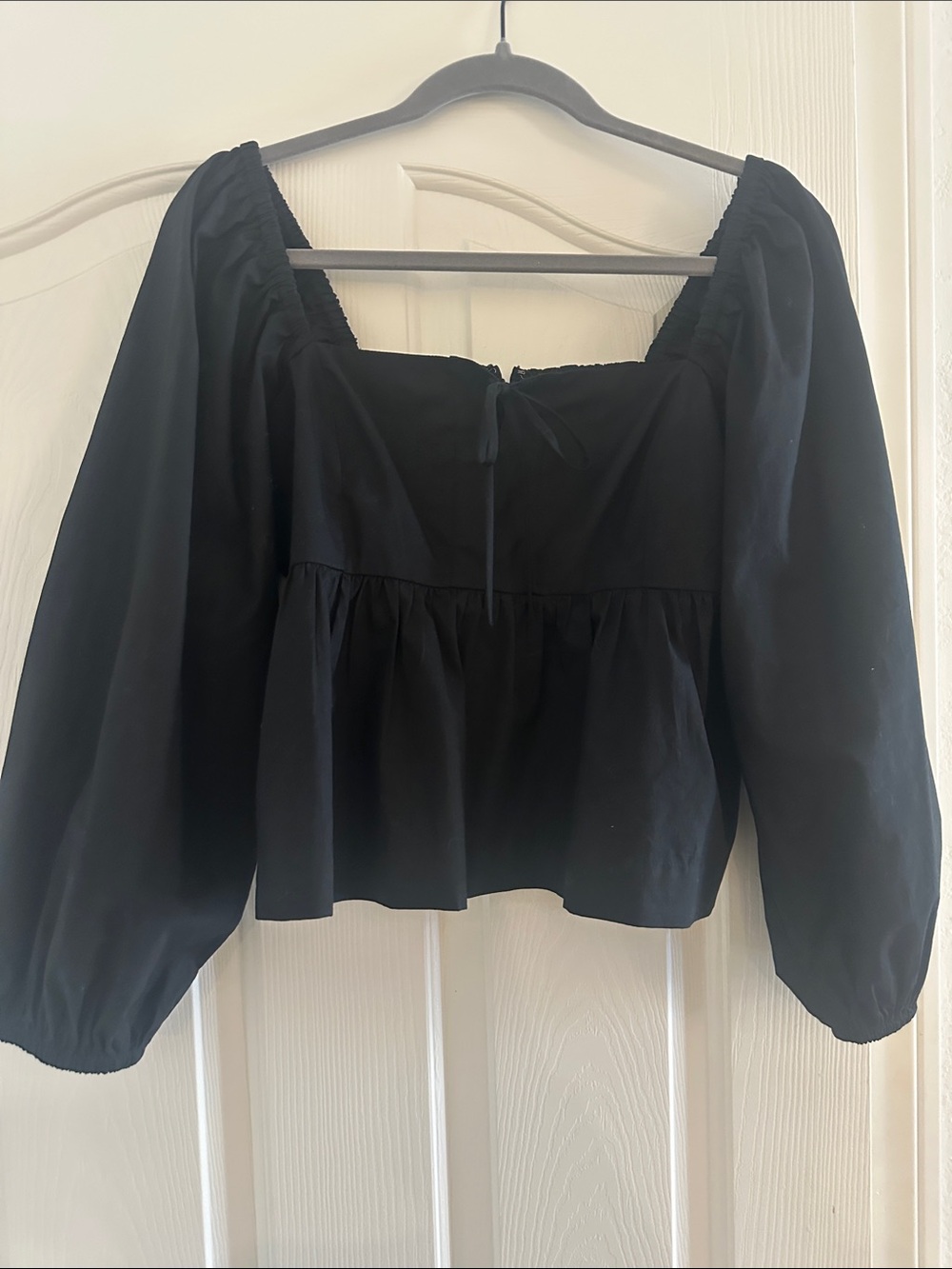 J. Crew Black Square-Neck Peplum Blouse